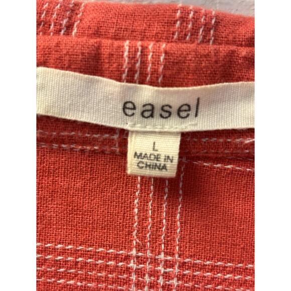 Easel Linen Blend Tunic Dress Orange Plaid Large - Picture 2 of 7
